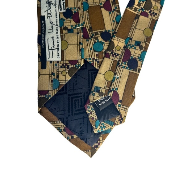 Frank Lloyd Wright Necktie Tie 100% Silk Confetti in Gold Coonley Playhouse NWT - Picture 5 of 13